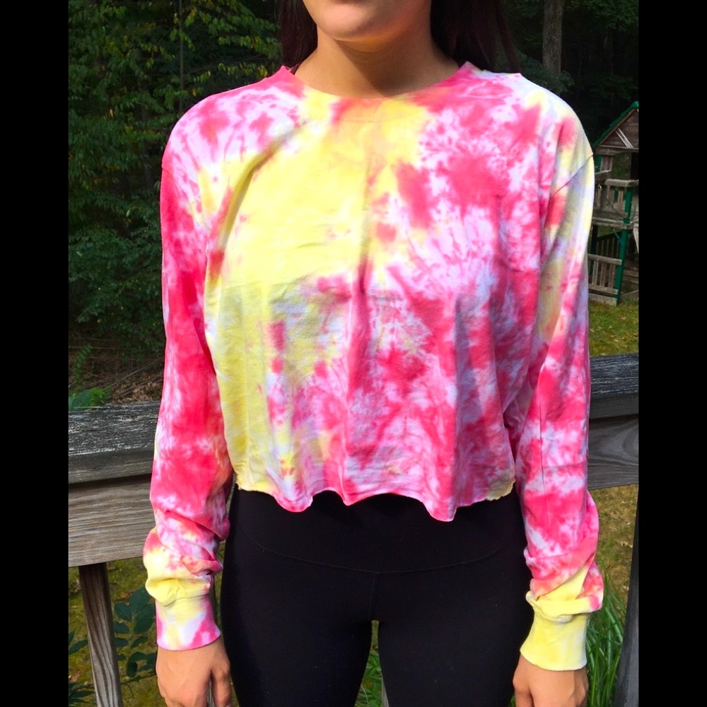 NWT - Southern Spirit Pink/Yellow Tie-dye Tee shirt long sleeve sz M